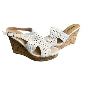 Mudd Retro Y2K 90s Strap Wedge Sandal Natural Crochet Boho Platform Womens 7.5